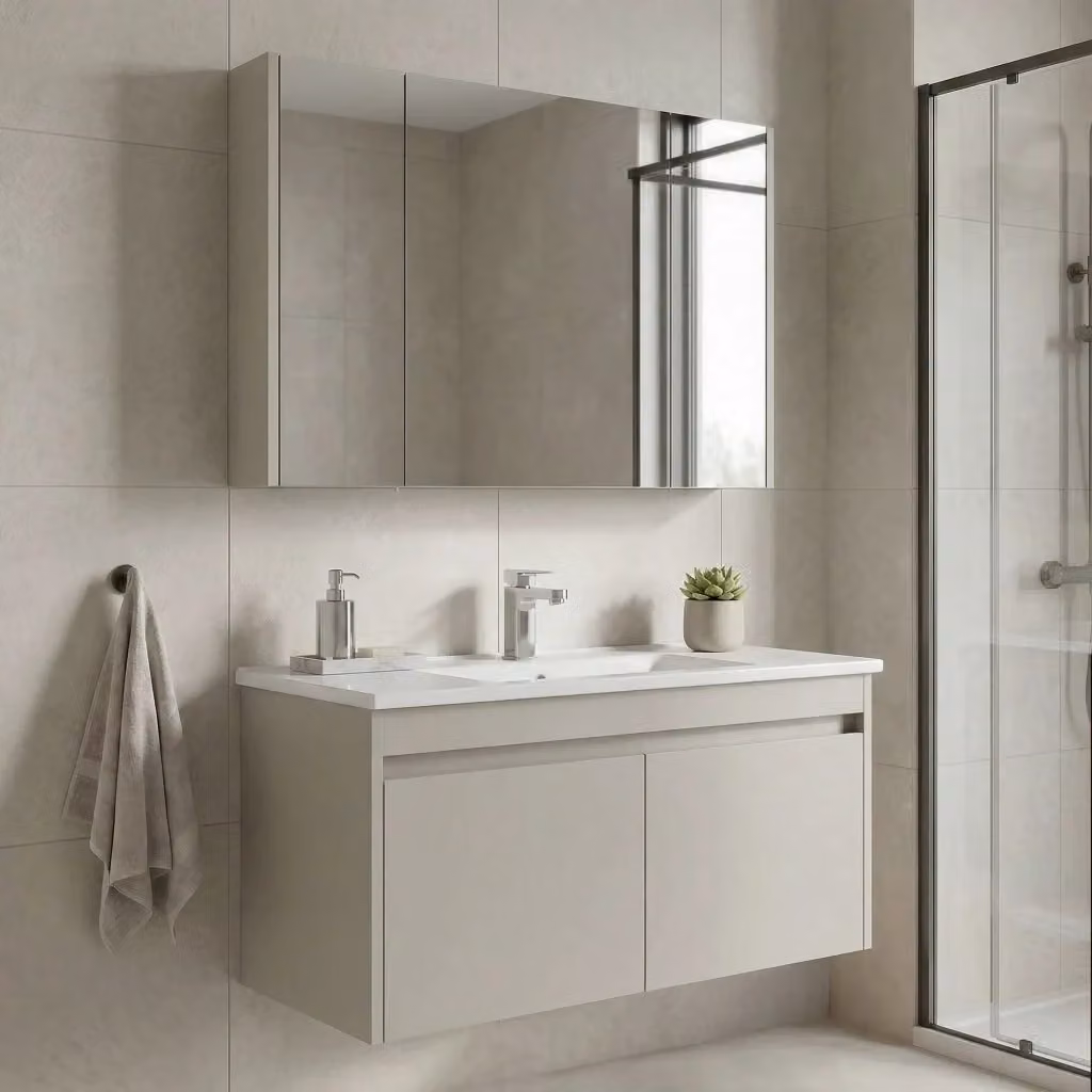 Set mobile lavabo con specchio Arno 100 di HANAH HOME, colore Cashmere, L 100 x P 45 x H 52 cm – 2