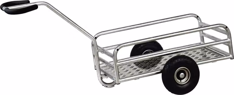 Carrello manuale da esterno Fetra zincato a caldo con superficie di carico di 795x445 mm in lamiera d'alluminio e pneumatici in poliuretano