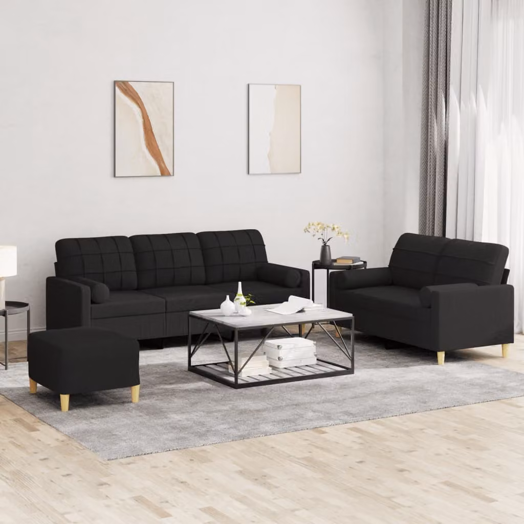 Maison Exclusive - Set divano a 3 pezzi con cuscini in tessuto nero