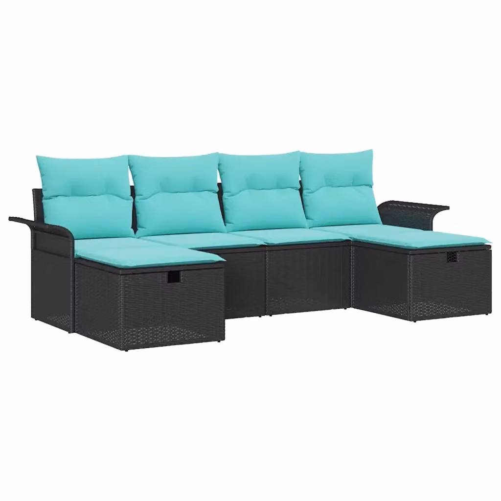 Set Divano da Giardino a L vidaXL in Rattan con Cuscini Beige e Turchese, 6 Pezzi – 2