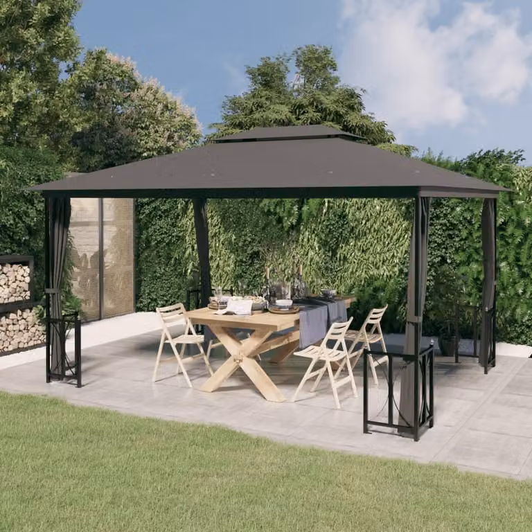 Padiglione The Living Store con pareti laterali e doppio tetto 3x4 m antracite
