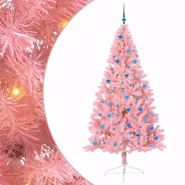 Albero di Natale artificiale moderno in PVC con luci LED bianco caldo colore rosa Altezza: 240 cm