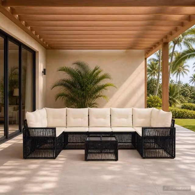 Set Divano da Giardino 8 pz Nero polyrattan 3435064