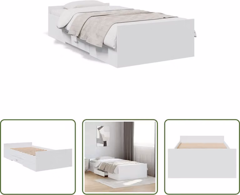 The Living Store Giroletto con cassetti bianco 90x190 cm in materiale ligneo