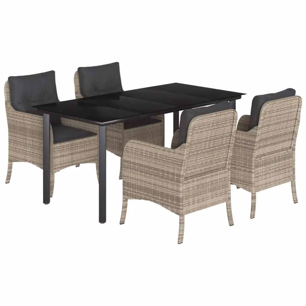 Set Pranzo da Giardino vidaXL in Polyrattan con Cuscini e Tavolo in Vetro, 5 Pezzi, Grigio Antracite – 2
