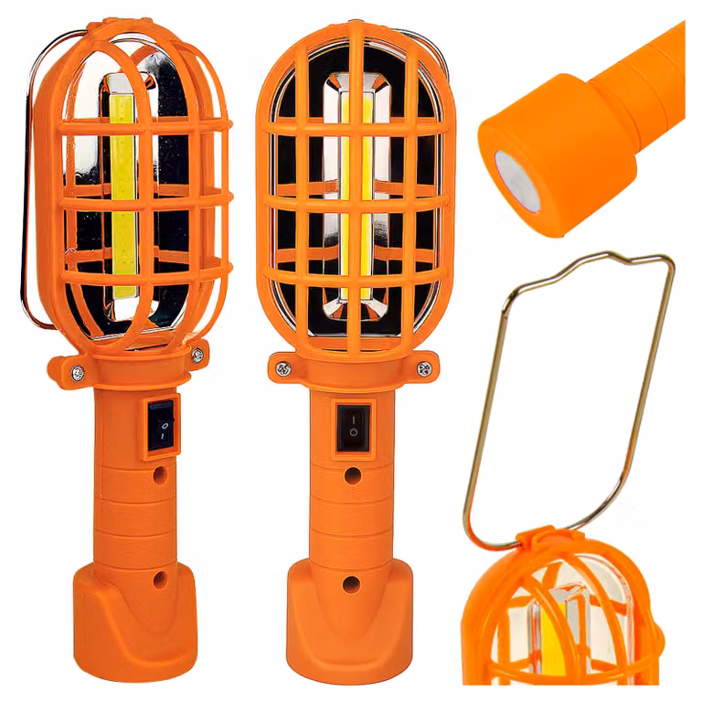 Lampada da lavoro a LED XUDO 3W COB 120lm, lampada da officina alimentata a batterie 3xAA, base magnetica e gancio, bianco freddo 6000K, arancione