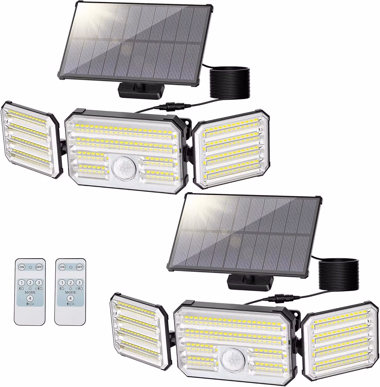 Set di 2 luci solari da esterno, con sensore di movimento, allarme, grado di protezione IP67, 600 lumen