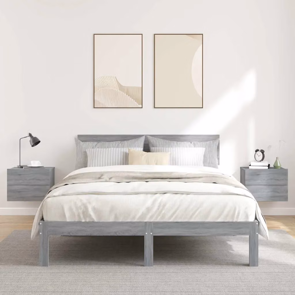 Set di 2 comodini sospesi vidaXL in legno multistrato e MDF, colore grigio, L 40 x P 30 x H 30 cm