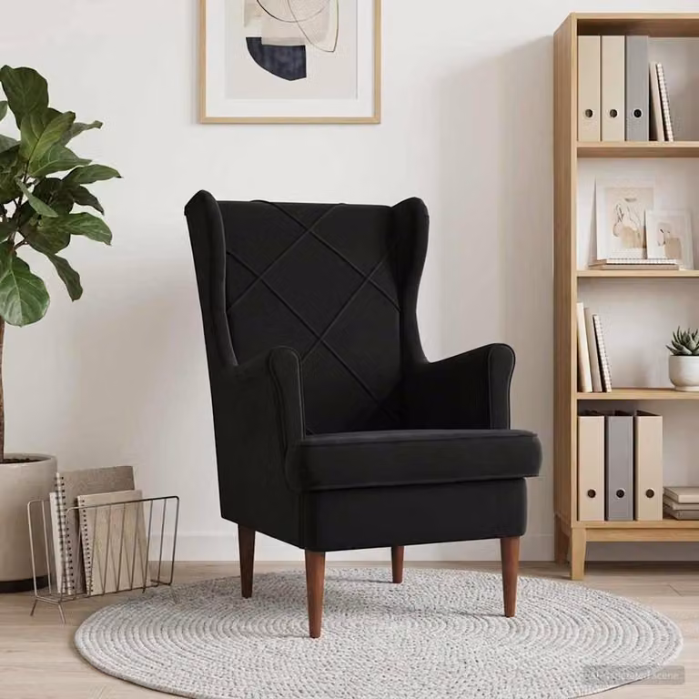 Poltrona moderna vidaXL in velluto nero con braccioli e struttura in legno e metallo