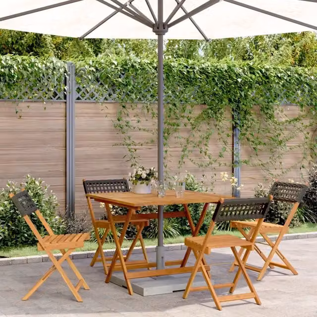 Set da Pranzo per Giardino 5pz Nero Polyrattan e Legno Massello 3281778
