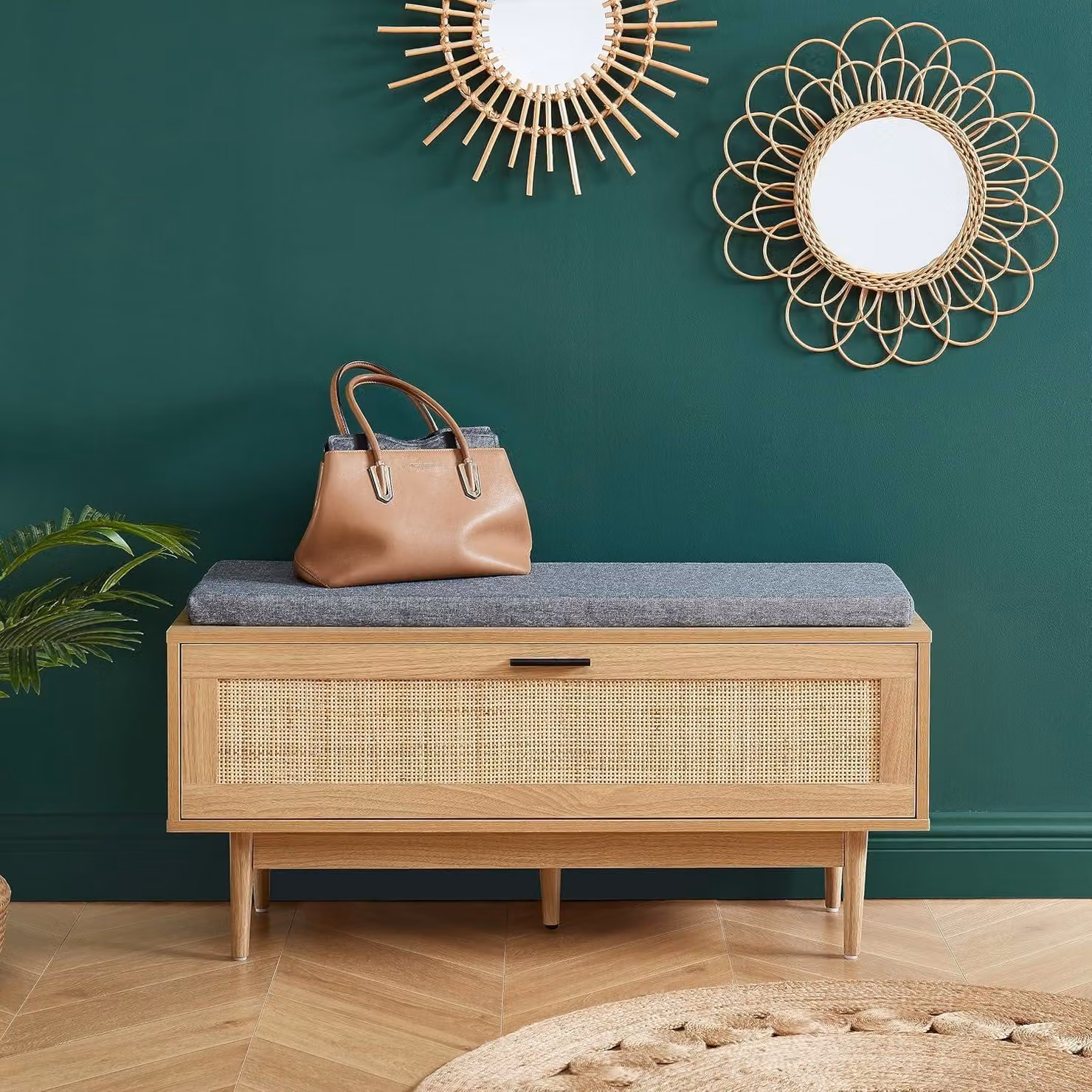 BAÏTA - Panca porta scarpe Amana in rattan, 100 cm