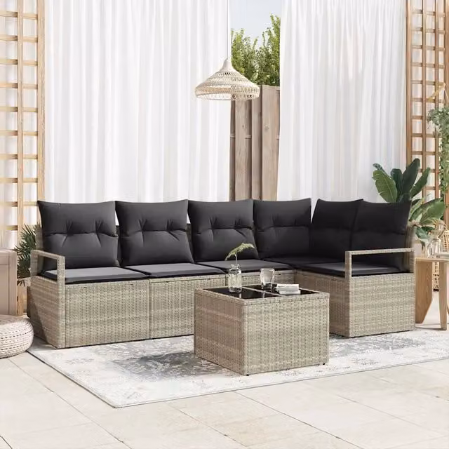 Set di divani 6 pz Grigio chiaro polyrattan 3346392