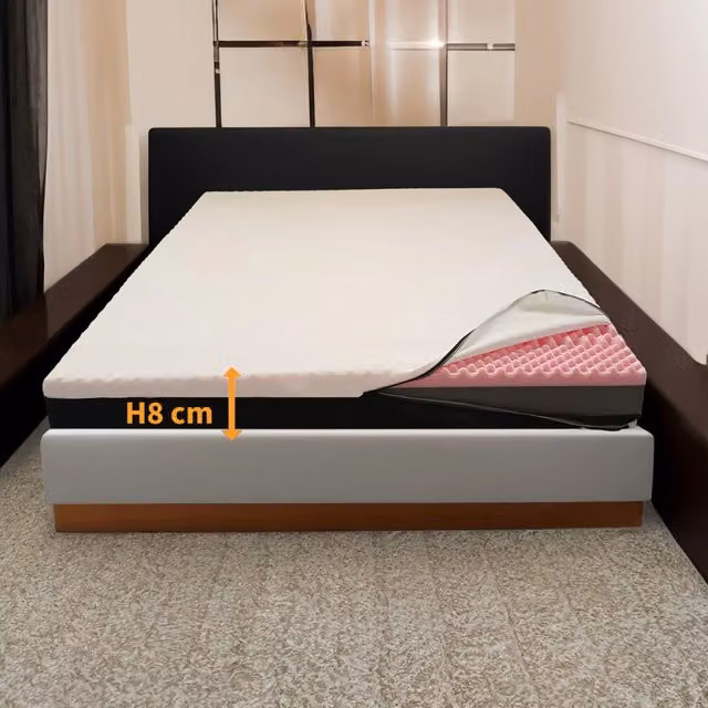 Set di due topper matrimoniali Optima Modello H8: Topper Memory e Topper Rigido Ortopedico, Altezza: 8 cm, L/P: 165 x 190 cm, Colore: Bianco