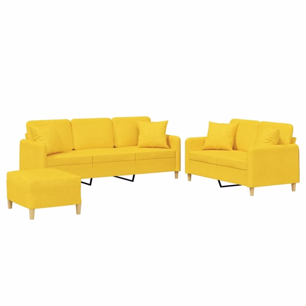 SYFAX™ Set di Divani 3 pz con Cuscini Giallo Chiaro in Tessuto
