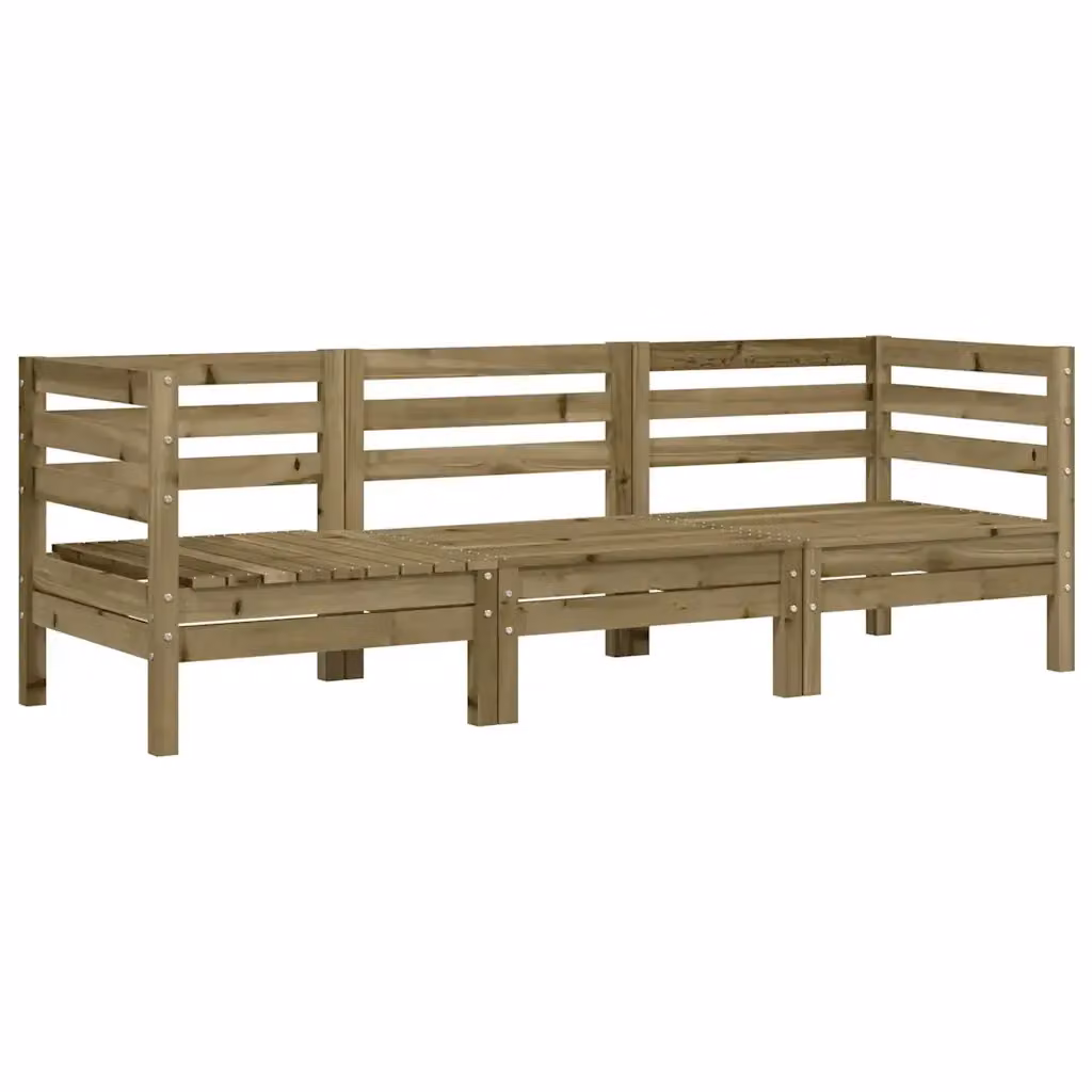 Divano da giardino a 3 sedute in legno di pino marrone con cuscini inclusi per esterno e terrazza – 2