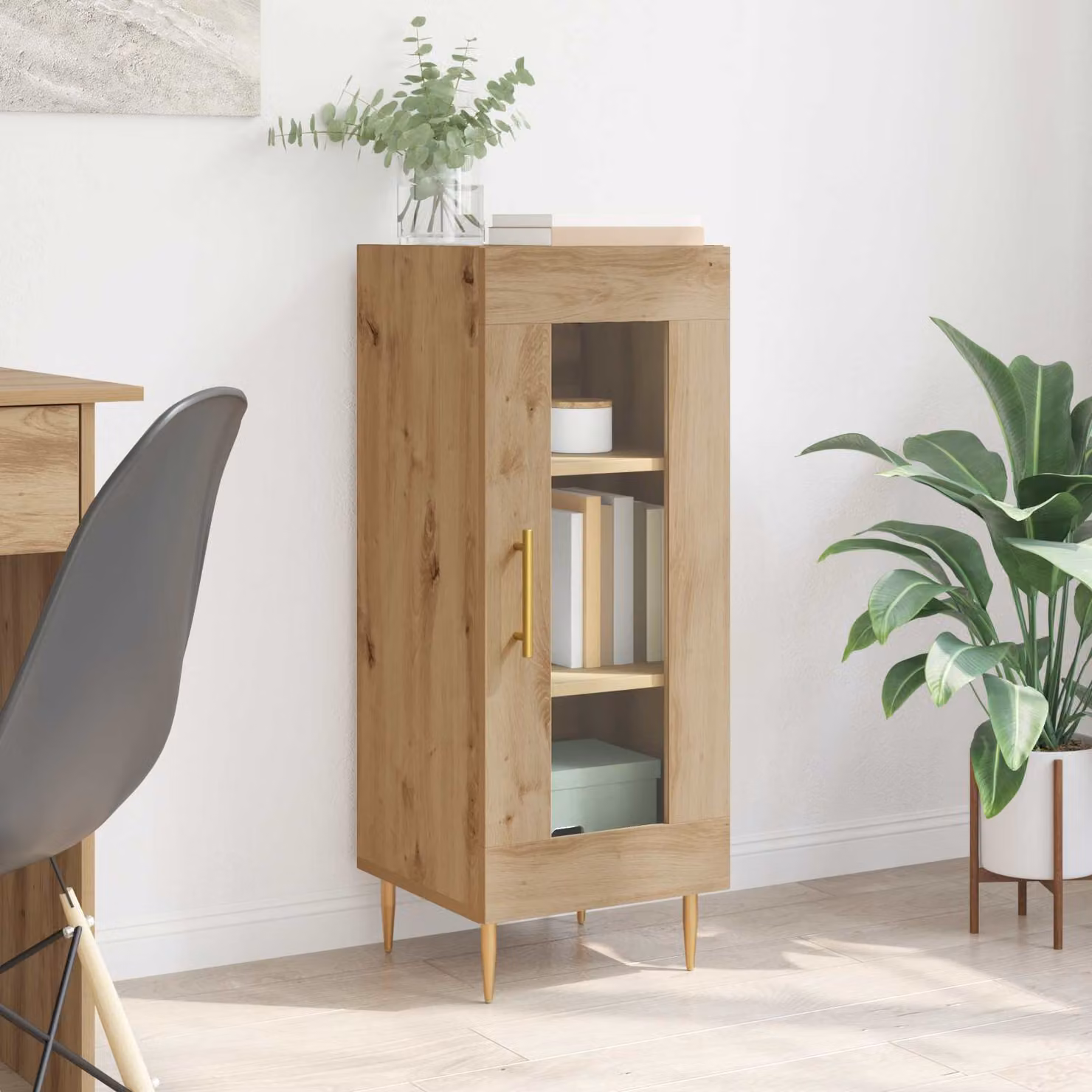 vidaXL Credenza moderna in legno color rovere e oro L/P/H: 34 x 34,5 x 90 cm