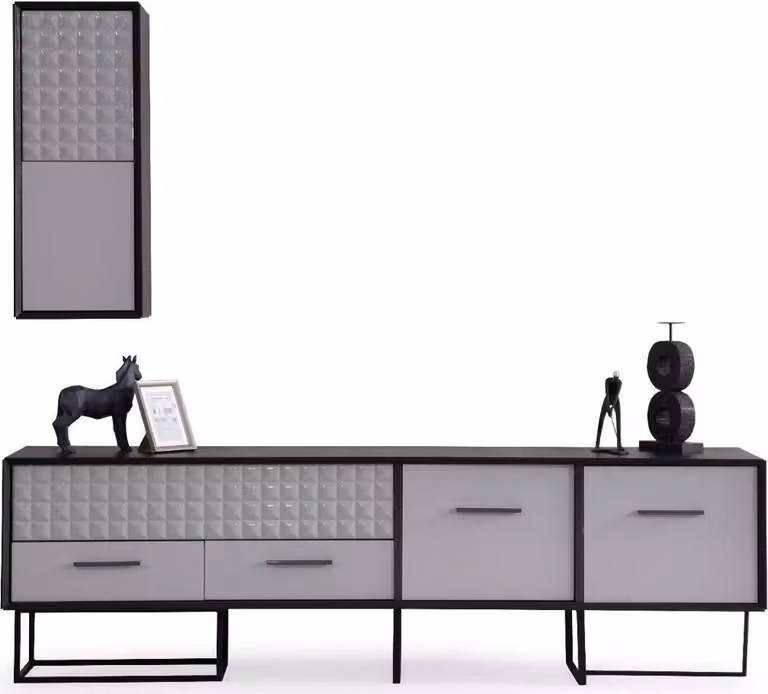 Designer Schwarz-Weißer TV-Lowboard Wandschrank Luxuriöse Holz Möbel