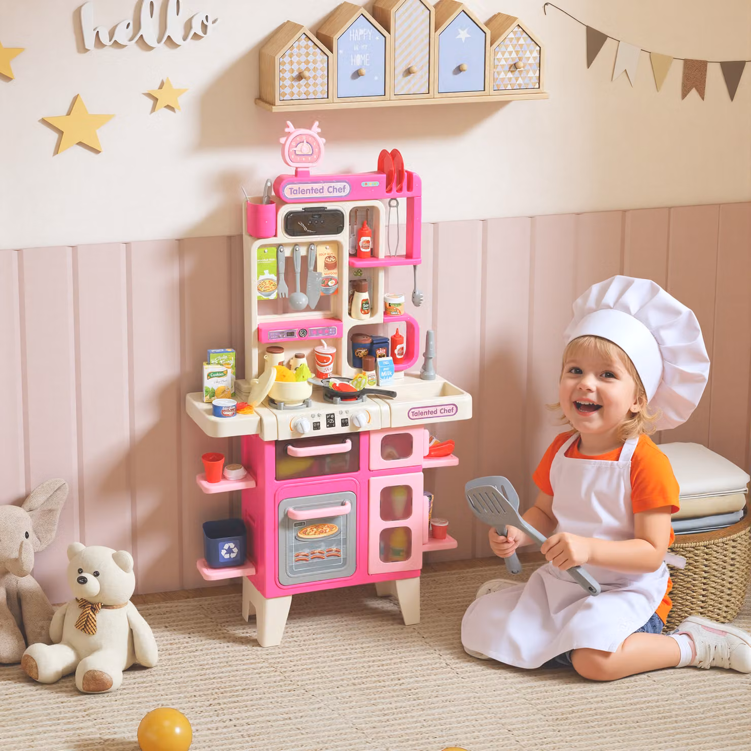 Cucina Giocattolo AIYAPLAY per Bambini 3-6 Anni con 104 Accessori, Rosa, L: 52.5 cm, P: 22 cm, H: 100 cm – 2