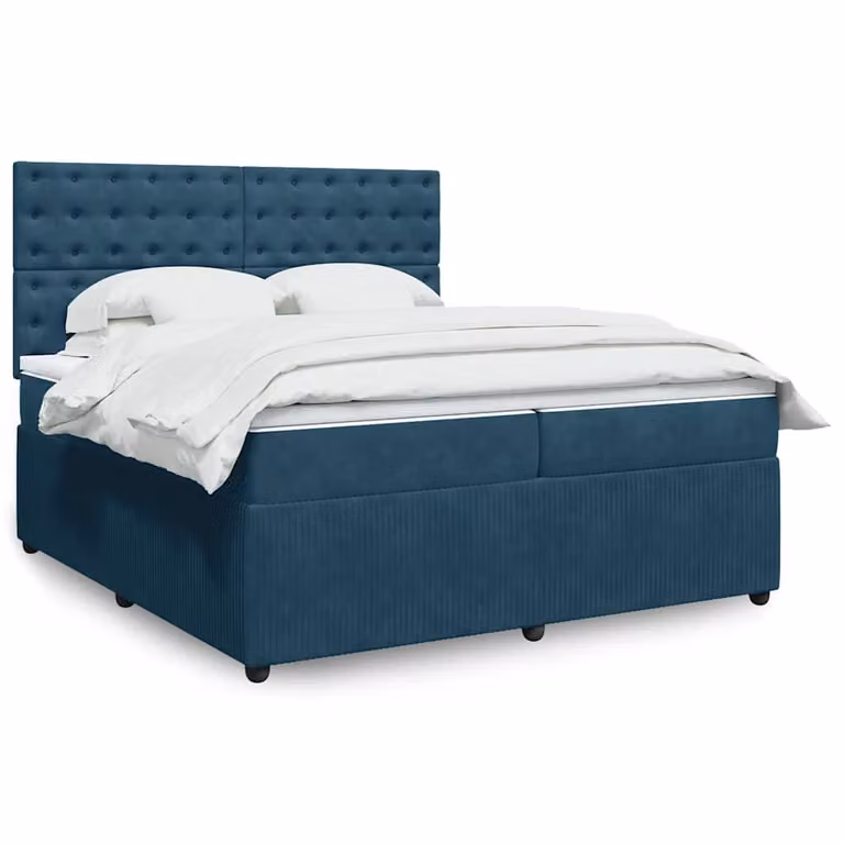 vidaXL Giroletto a Molle Ibrido con Materasso in Velluto Blu e Bianco L/P: 200 x 200 cm