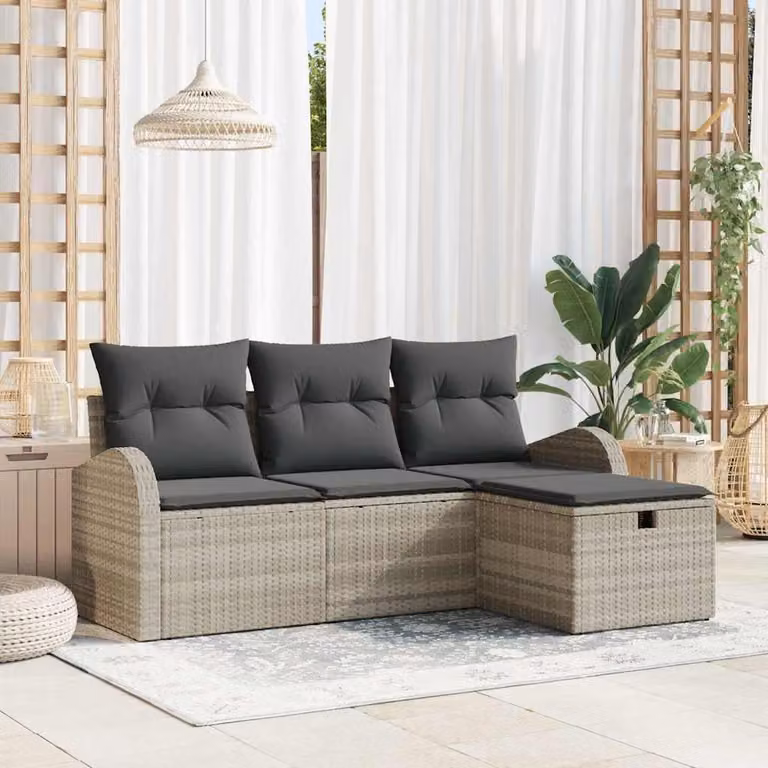 Maison Exclusive - Set da giardino composto da 4 pezzi, divano in rattan sintetico color grigio chiaro