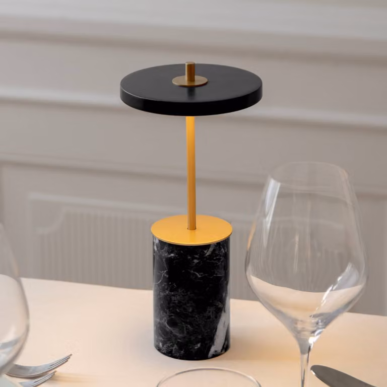 UMAGE Lampada da tavolo ricaricabile a LED Asteria Move Mini nero 26cm IP44 Mini, dimmerabile, Nero, Soggiorno / Sala da pranzo, Pietra, Design