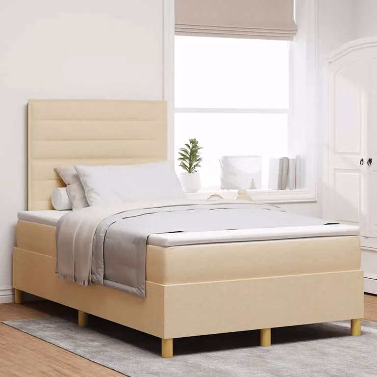 Letto a molle con illuminazione LED e testiera vidaXL in tessuto beige L: 120 cm, P: 200 cm