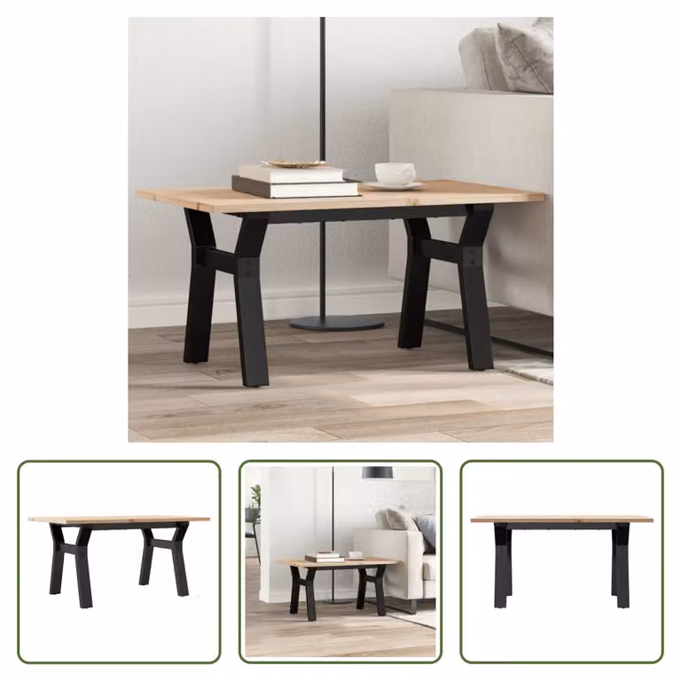 The Living Store tavolino con struttura a Y 80x50x40cm in pino massiccio e ghisa