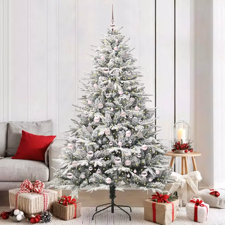 Albero di Natale Artificiale Pre-illuminato con LED Warm White e Set di Palline vidaXL, Verde, Stile Moderno in PVC e Metallo