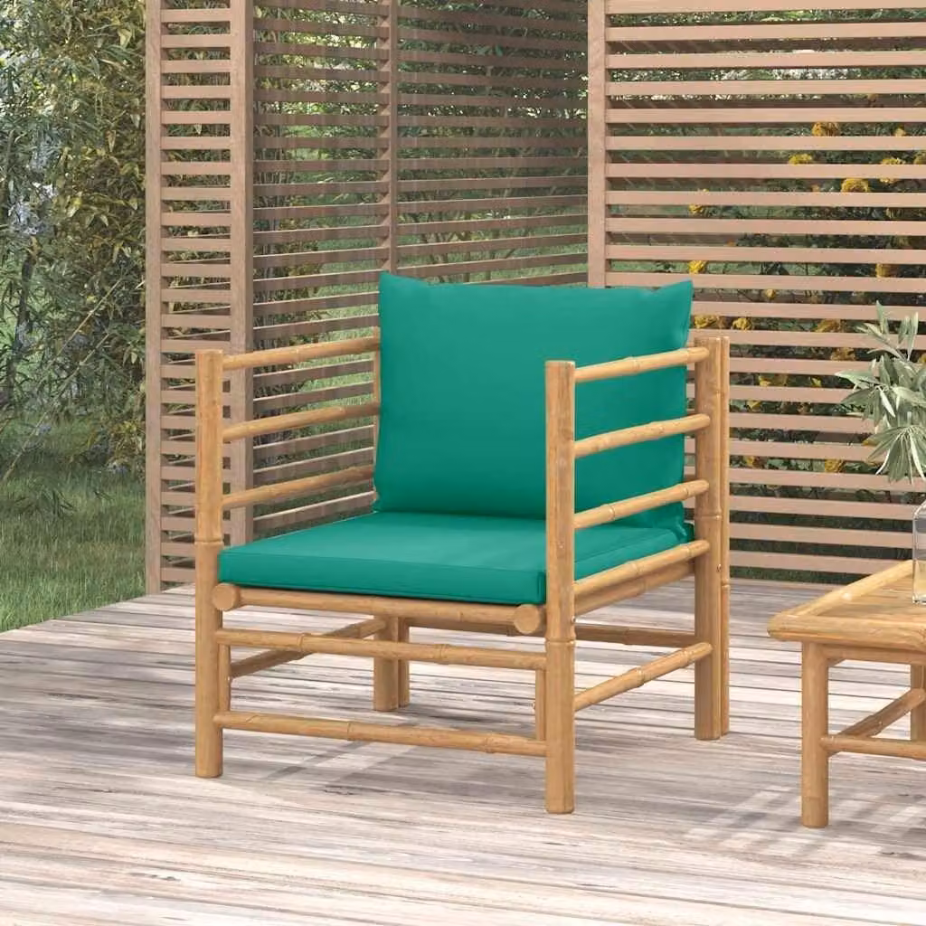Panca da giardino in bambù con cuscini, divano modulare da esterno