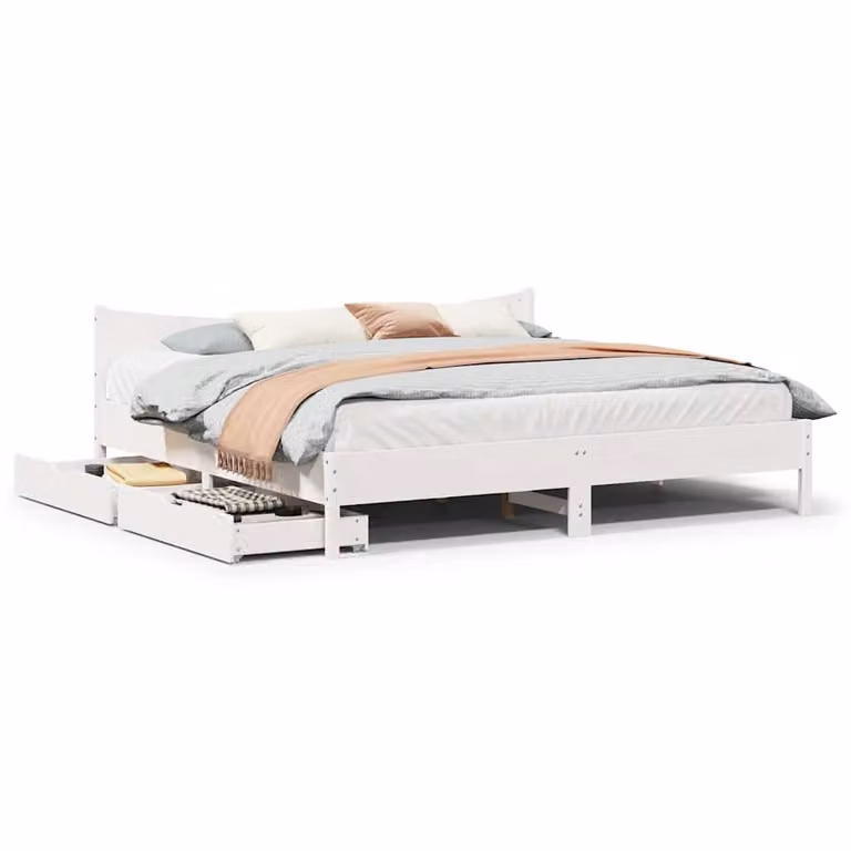 vidaXL Giroletto con Cassetti in Legno Massello di Pino Bianco 200x200 cm