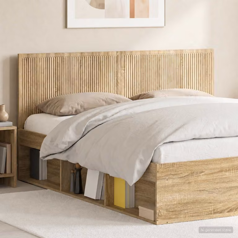 Testiera da muro vidaXL EDE in legno ingegnerizzato Rovere Sonoma con mensola integrata, marrone