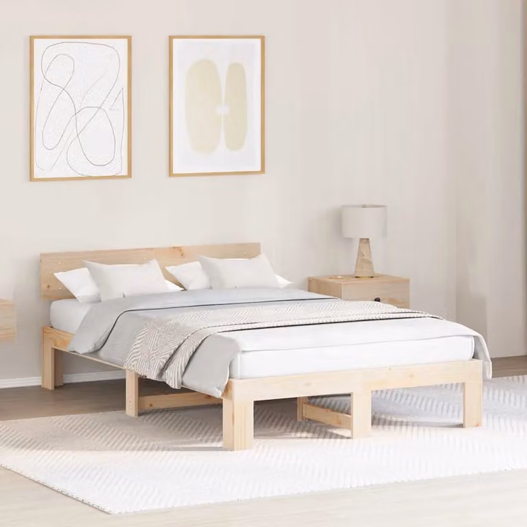 Struttura del letto moderna vidaXL in pino massello naturale con doghe fisse L/P/H: 120 x 200 x 66 cm