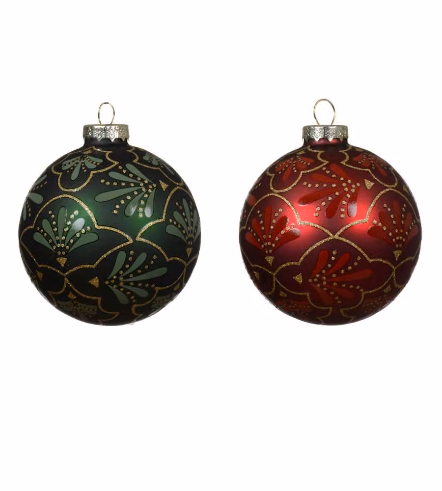 Decoris Pallina di Natale - Rosso o Verde con Glitter Oro - 8 cm