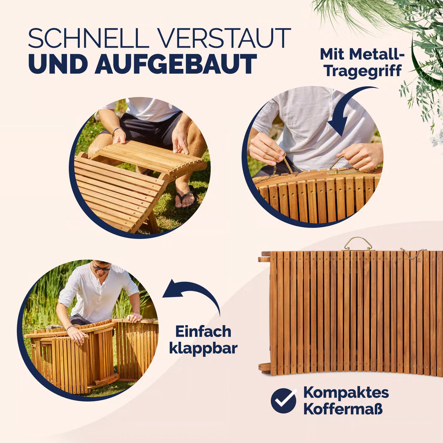 Set di 2 lettini da giardino pieghevoli Casaria in legno di acacia certificata FSC con cuscini beige e poggiatesta regolabile – 2