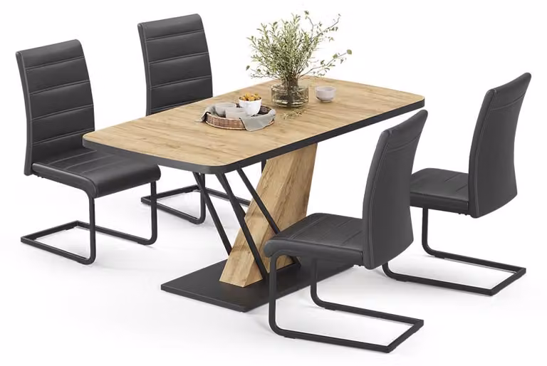 Set di tavoli da pranzo Vicco Fenaro Rovere dorato 120 x 80 cm con 4 sedie da pranzo, nero, Model 62988