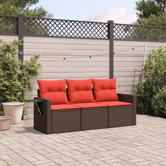 Set Divani da Giardino 3 pz con Cuscini Marrone in Polyrattan 3219863
