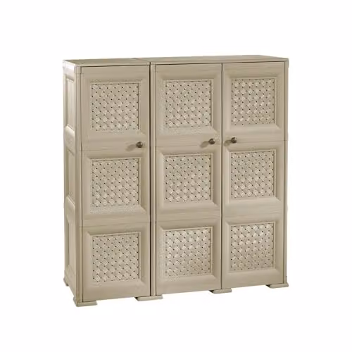 MA MAISON Armadio in Plastica 118 x 43 x 125 cm con 3 Ante Traforate e Puntali – Mobile Salvaspazio Decorativo per Zona Living e Ingresso (Taupe)
