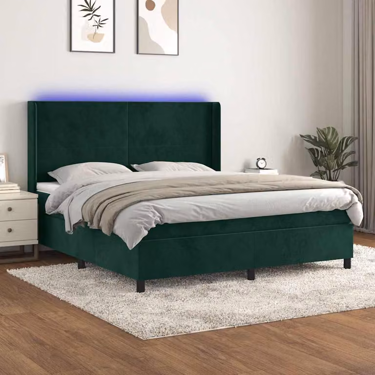 Letto Ibrido con Materasso a Molle Insacchettate vidaXL in Velluto Verde con Illuminazione LED e Porte USB L/P: 180 x 200 cm