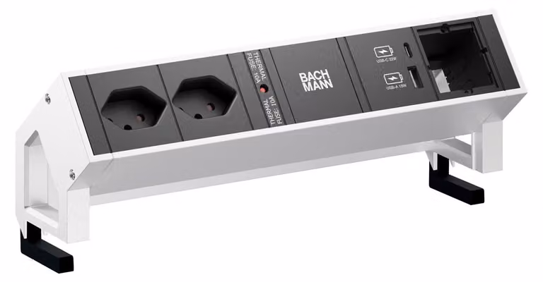 BACHMANN DESK2 2xCH 1xUSB A/C 22W 1xCM, 0,2 m GST18 INOX Svizzera