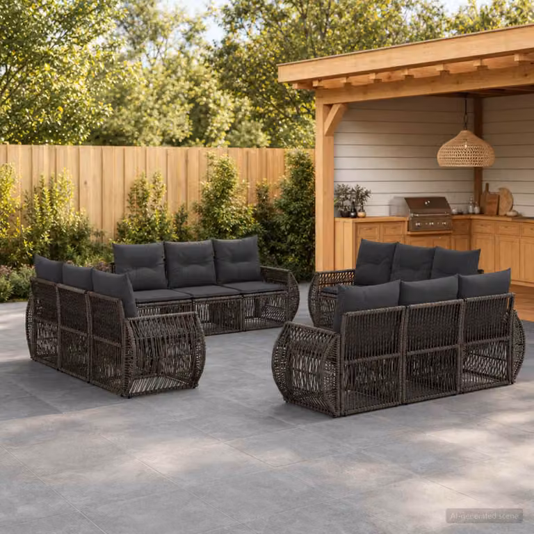 Set Divano da Giardino vidaXL a forma a U in Polyrattan con Cuscini, Grigio e Antracite
