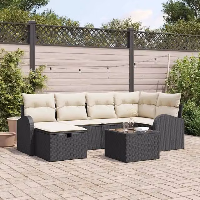 Set Divano da Giardino 7 pz Nero polyrattan 3360418