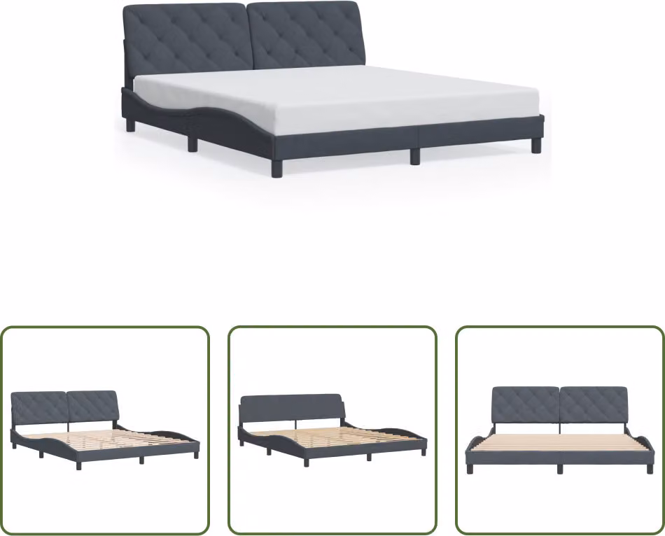The Living Store Struttura letto con testiera grigio scuro 180x200 cm in velluto