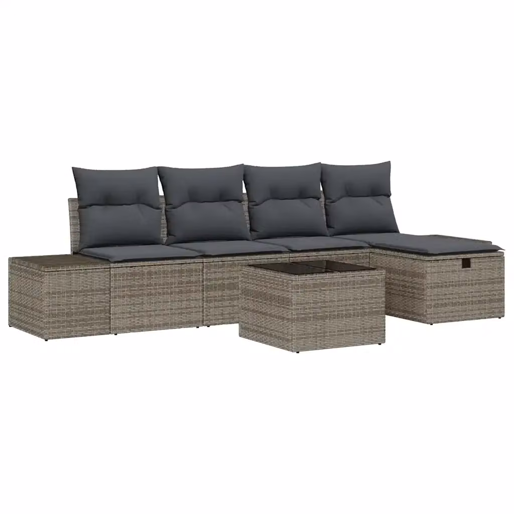 Set Divano da Giardino vidaXL 6 Pezzi in Polyrattan Grigio con Cuscini e Tavolino – 2