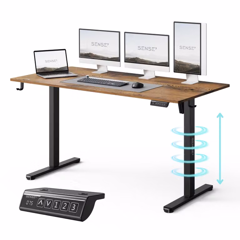 SENSE7 NOJO LIGHT Scrivania regolabile in altezza, elettrica, 140x70 cm - Nero/Marrone scuro, scrivania da gaming, scrivania per computer, scrivania in piedi, Memory, ergonomica