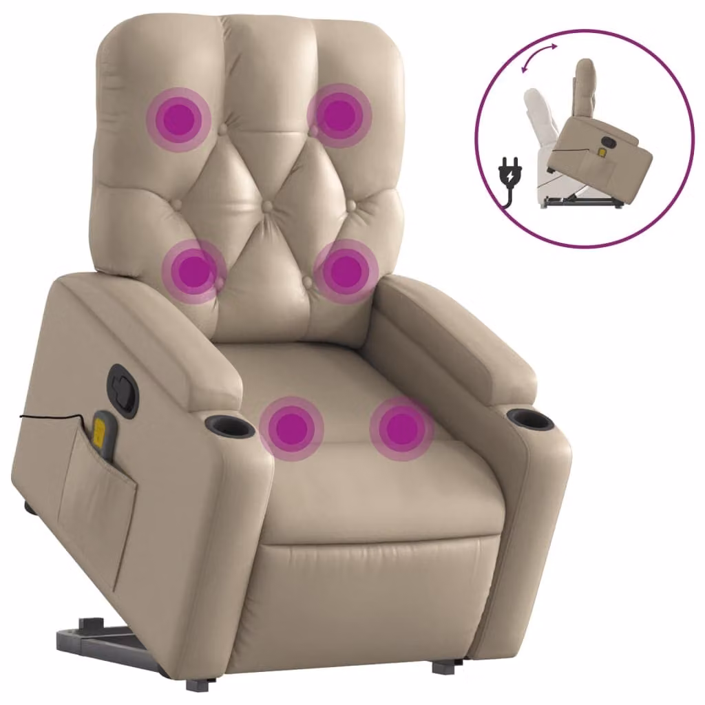 Poltrona Alzapersone Massaggi Reclinabile Cappuccino Pelle finta