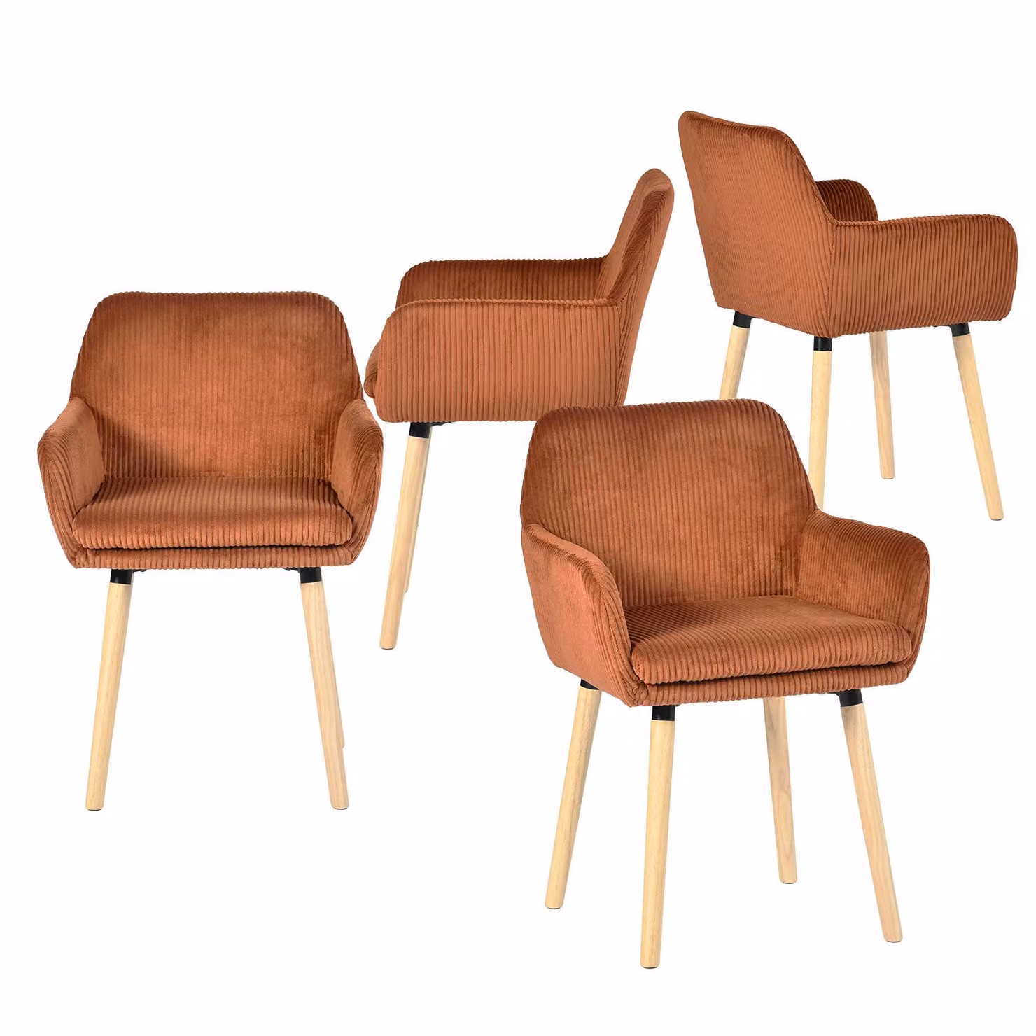 Set di 4 sedie da pranzo in stile scandinavo, con gambe in legno e braccioli in corda color terracotta – ELIA