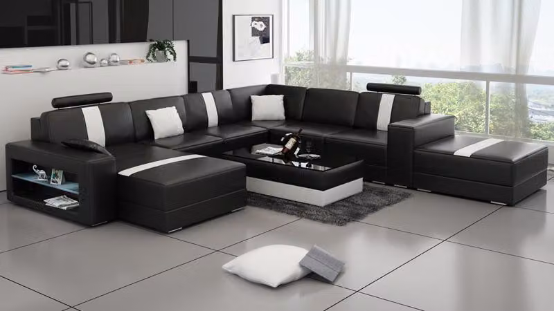 Ledersofa U-Form Couch Wohnlandschaft Ecksofa Garnitur Design Modern Sofa K5010