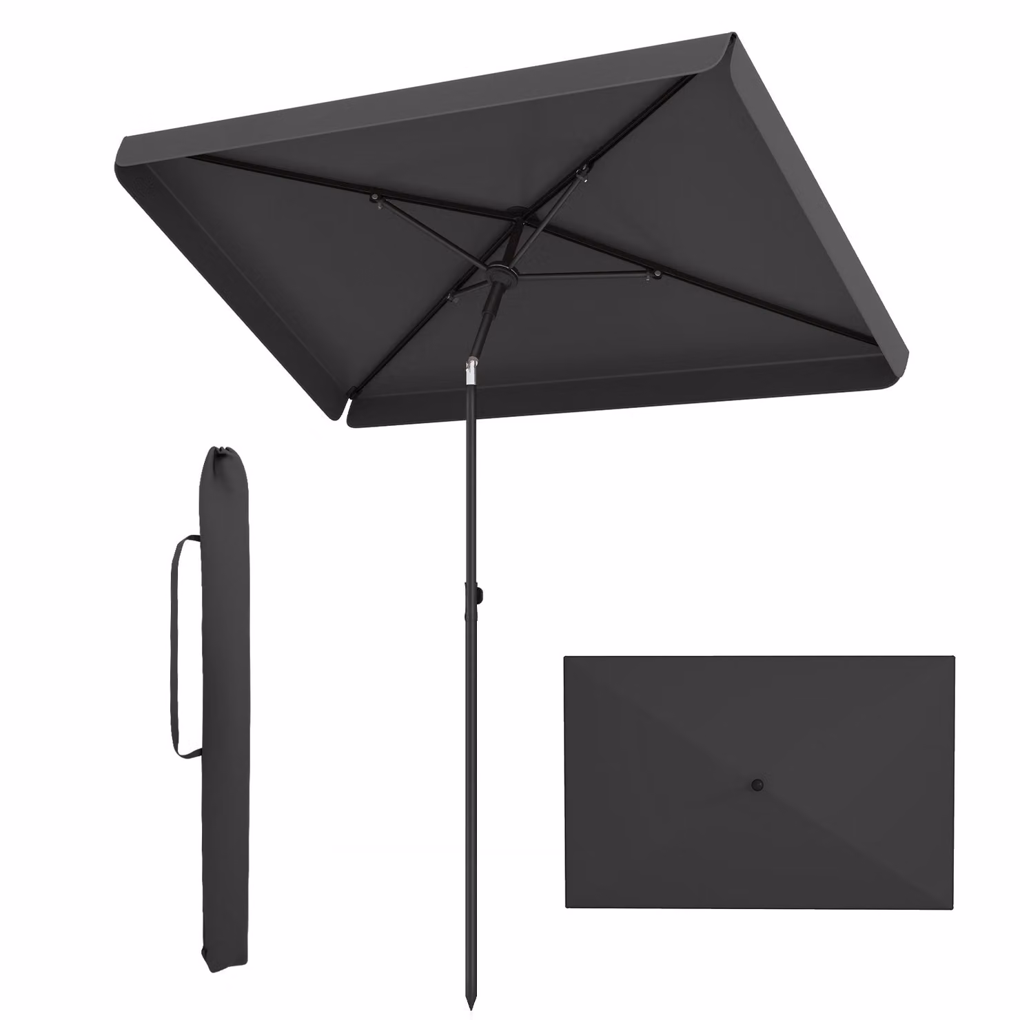 Ombrellone da giardino rettangolare Costway con tetto inclinabile in metallo e borsa portatile, Grigio