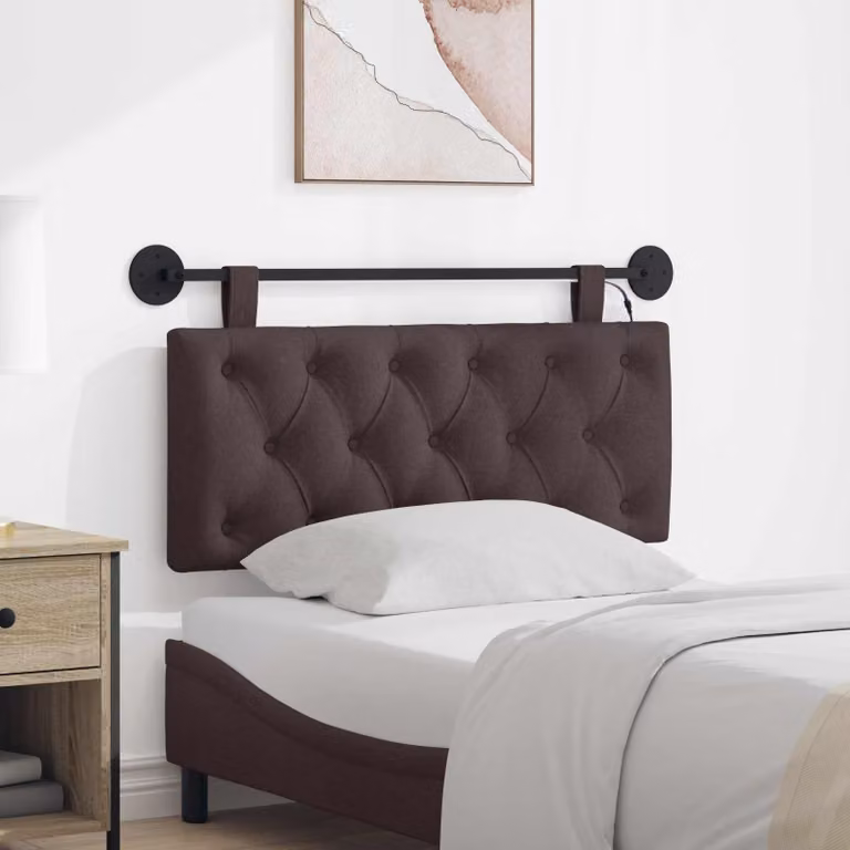 Testiera per letto sospesa vidaXL con luce LED integrata in tessuto marrone scuro