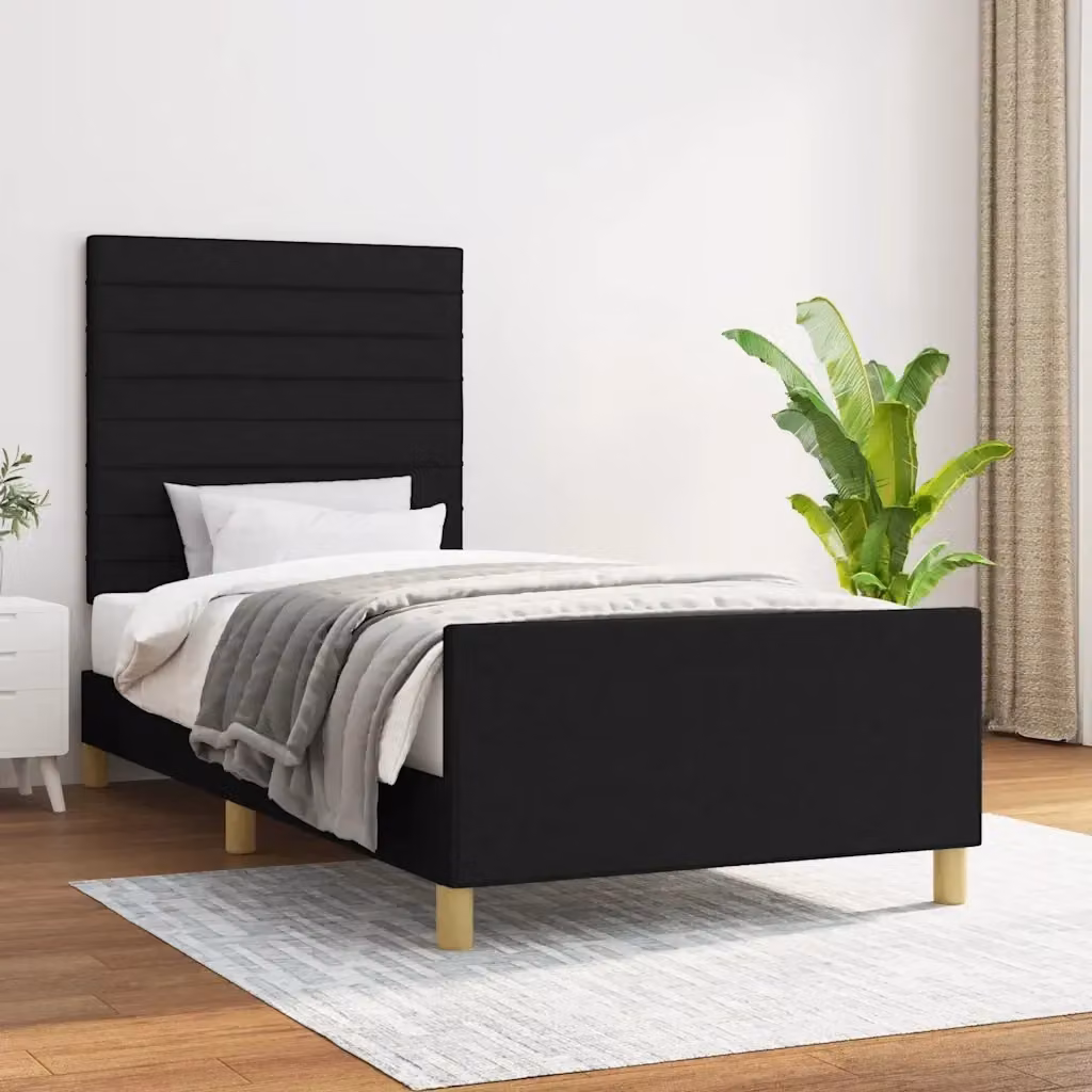 Letto singolo moderno nero in tessuto con struttura in legno di larice L/P/H: 100 x 200 x 128 cm – 2